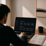 Persona analizando una plataforma relacionada con Partner 360 en un entorno de trabajo moderno