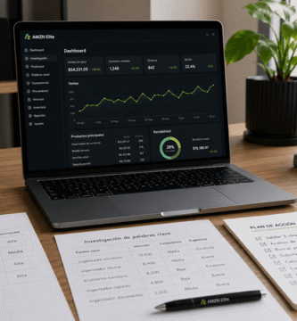 AMZN Elite opiniones y análisis mostrando un entorno real de trabajo, investigación y estrategia relacionado con Amazon FBA
