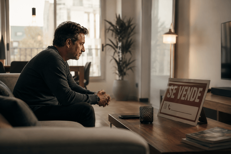 Propietario reflexionando antes de bajar el precio de una vivienda en venta.