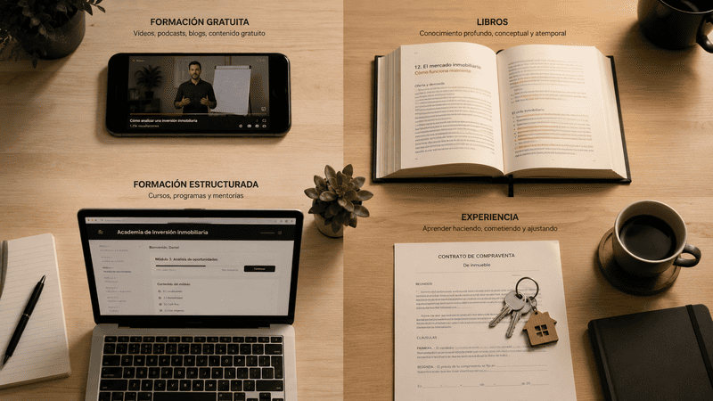 Las cuatro principales fuentes para aprender inversión inmobiliaria.