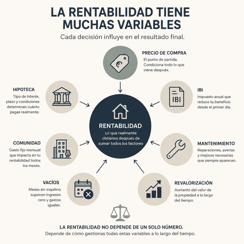 Factores que influyen en la rentabilidad de una vivienda en alquiler.