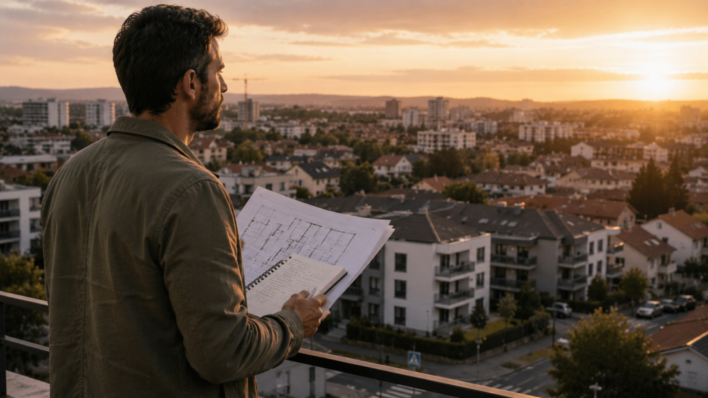 Persona planificando una estrategia de inversión inmobiliaria a largo plazo.