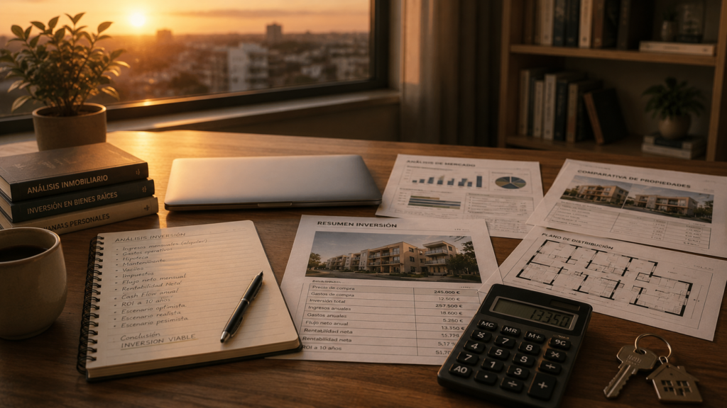 Documentación preparada tras finalizar el análisis de una inversión inmobiliaria.