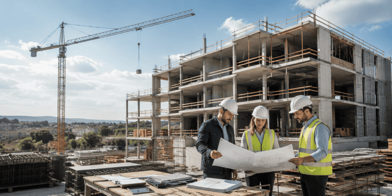 Promoción inmobiliaria en fase de construcción.
