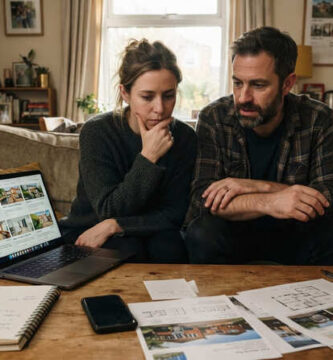 Pareja buscando vivienda antes de preparar la financiación hipotecaria