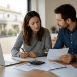 Pareja analizando opciones de financiación antes de pedir una hipoteca.