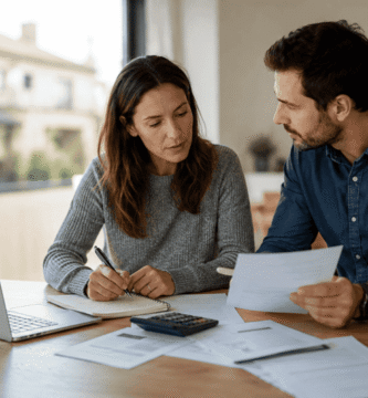 Pareja analizando opciones de financiación antes de pedir una hipoteca.